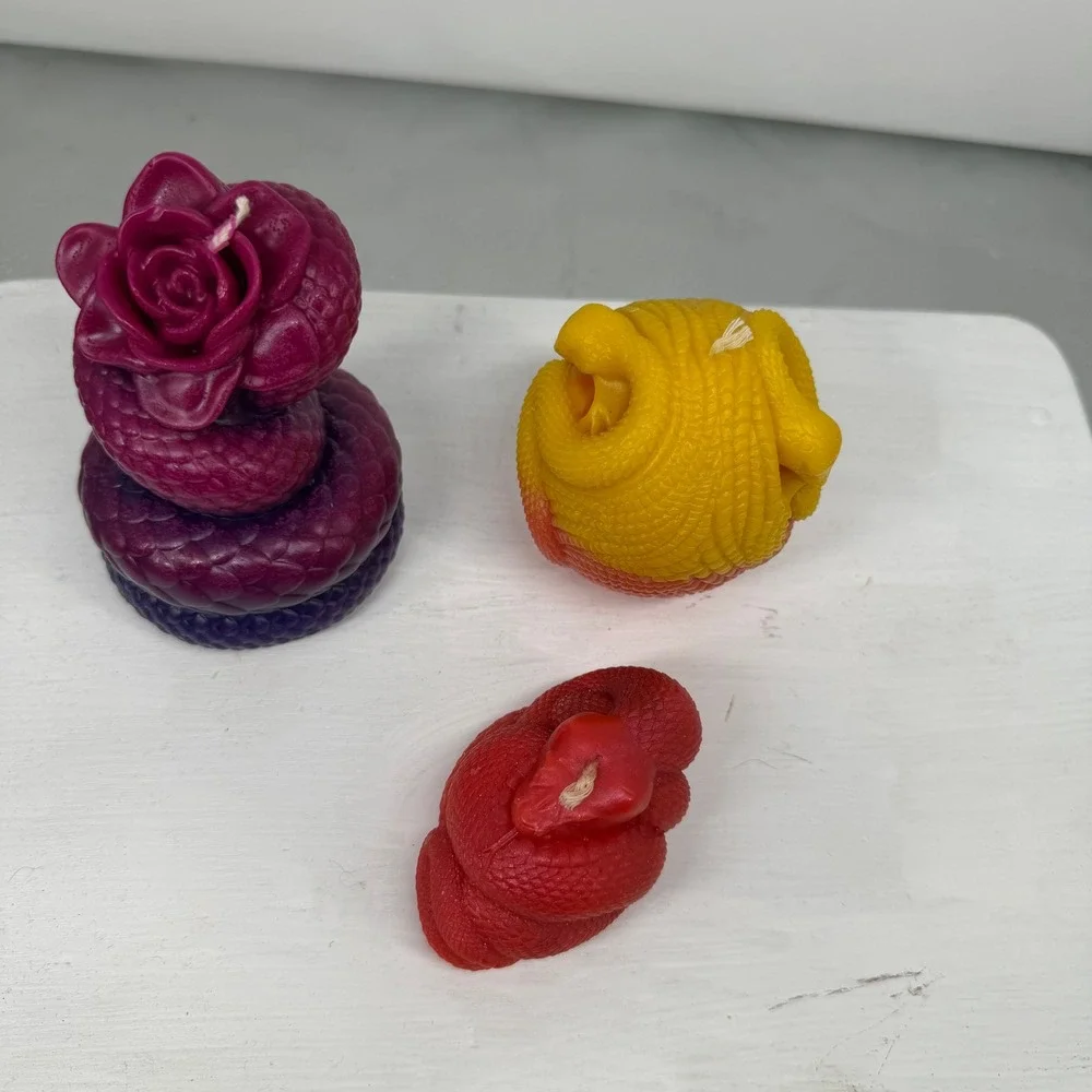Handmade Snake Candle Set of 3 Multicolor Soy Wax Gothic Witchy Aesthetic Bright
